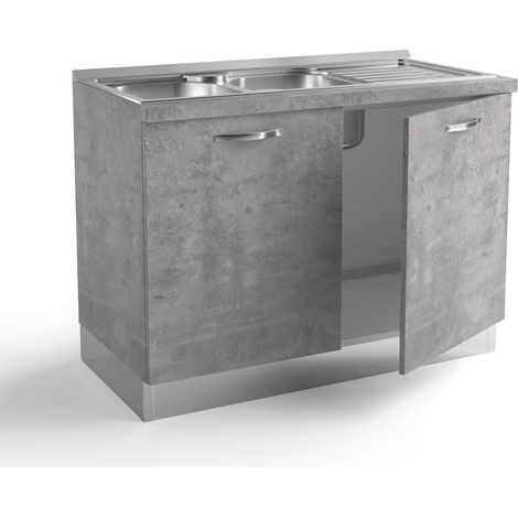 Base de fregadero de cocina 120x60xH84 cm en madera gris con dos puertas - Massa (1/2)