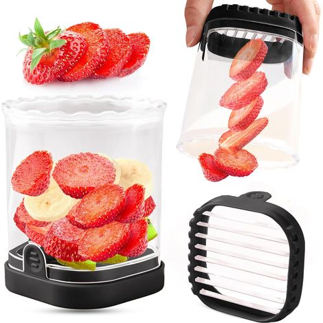 Tagliafrutta Affettafragole Affettabanane Tagliauva Affettauova Tagliafrutta staccabile con piastra di spinta Gadget da cucina creativo (nero) (1/5)
