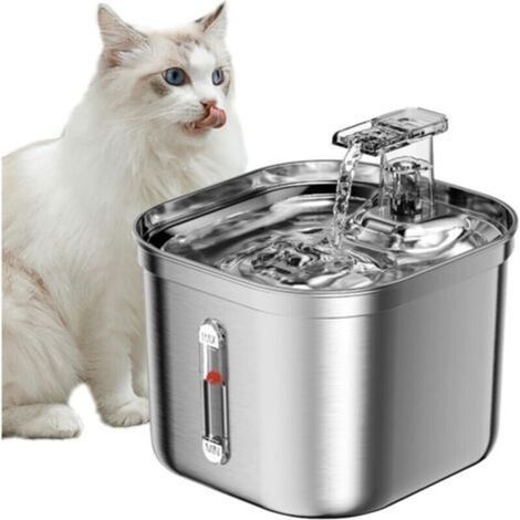 Fontaine à eau pour chat, fontaine à eau en acier inoxydable de 2,2 L pour chats d'intérieur, 3 filtres, pompe ultra-silencieuse (1/4)