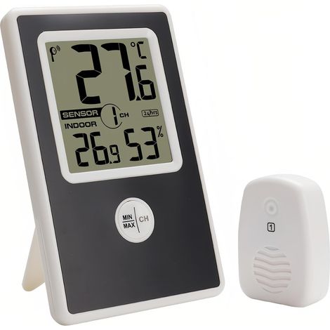 Thermometer hygrometer for indoor and outdoor with sensor without wire, monitor digital LCD, temperature moisture max/min easy to read battery for desk garden to effect of tighten (1/5)