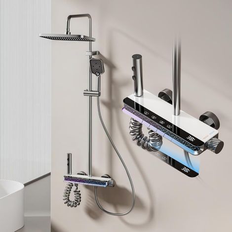 Colonne de Douche avec Écran Digital Intégré Système De Robinetterie De Douche Réglable En Hauteur, Éclairage Ambiant LED, Ensemble De Douche Pour Salle De Bain (1/5)