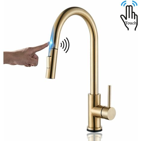 Mitigeur Cuisine à Capteur Tactile doré -Robinet Cuisine d'évier - Douchette Extractible 2 Modes - Pivotante à 360 ° - Robinet Mitigeur Cuisine (1/5)