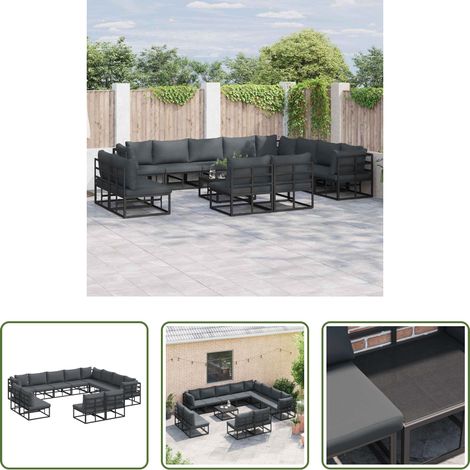 vidaXL Aluminiumsofa - Gartensofa-set mit Kissen 12 pcs Schwarz Aluminium (1/5)