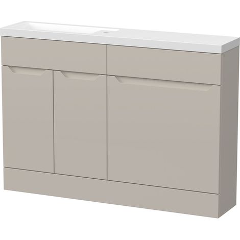 Teddesley Floor Standing Compact 2 Door Combination Vanity Basin WC Unit with Polymarble Basin, 1200mm, Pebble Grey