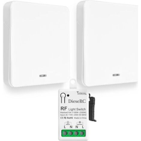 Interrupteur de Lumière Sans Fil, Interrupteur émetteur RF pour Panneau Mural de type 86 et Contrôleur-récepteur à Relais de 10 A, pour des Lumières Jusqu'à 1500 W (1/5)