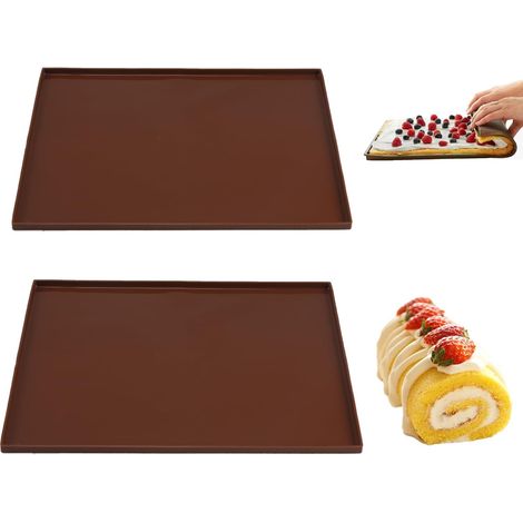 Teglia da forno in silicone, 2 pezzi Teglia da forno antiaderente in silicone per pan di Spagna, teglia per arrotolare, teglia anti-traboccamento per biscotti, pizza, pane, mousse (30,5  25,8  1 cm) (1/5)