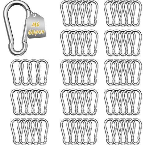 Mosquetones LALAGO de alta resistencia, 65 unidades, M6 60 mm x φ6 mm, mosquetones de hierro galvanizado, mosquetones grandes de acero inoxidable, capacidad de carga de 120 kg. (1/5)