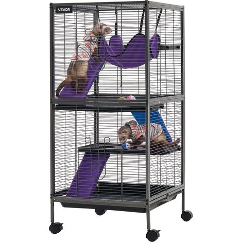 VEVOR Cage pour Petits Animaux en Metal 113 cm, Cage pour Furets a 4 Niveaux avec Roulettes, pour Furet, Cochon deInde, Chinchilla et Lapin, Barreaux Espaces 13,97 mm, Rampes, Hamac, Plateau et Portes (1/5)