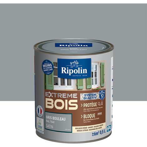 Peinture pour Bois Intérieur et Extérieur - Satin - 0,5L - Gris Bouleau Ral 7040 - Ripolin (1/5)