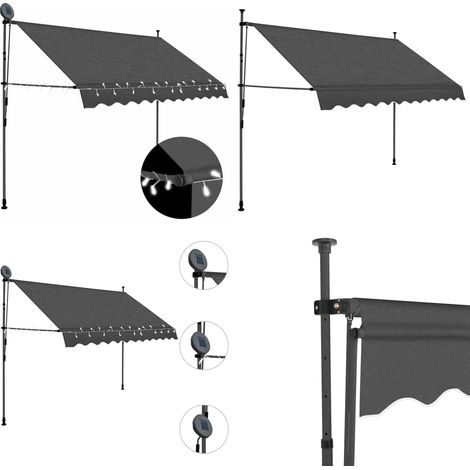 Einziehbare Markise Handbetrieben mit LED 250 cm Anthrazit - Markise - Sonnenschutz - Gartendekoration - Outdoor Möbel - LED-Beleuchtung - Home & Living (1/5)
