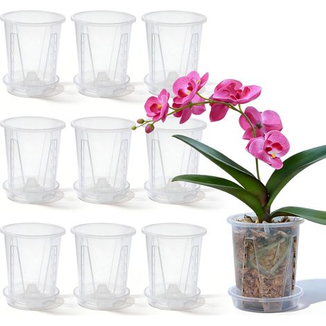 Pot de Fleur Plastique, Pot Orchidée Transparent, avec sous-Pot, 20 Pièces, Respirant et Transparent, Idéal pour Intérieur, Balcon et Jardin (10 cm) (1/5)