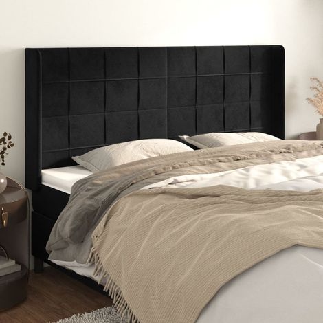 Tête de lit avec oreilles Noir 183x16x118-128 Velours (1/5)