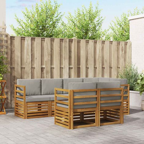 Ecksofa Set 7 pcs Natürlich und Hellgrau Massivholz Akazie (1/5)