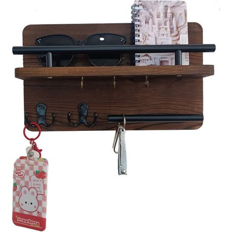 Étagère décorative en bois massif avec crochets, porte-clés moderne (1/5)