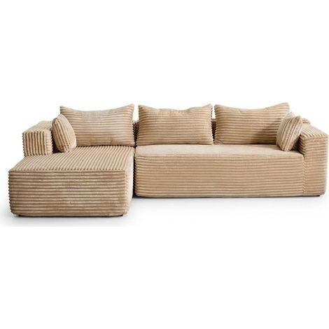 ELVMI Sofá esquinero modular 2 piezas con asiento profundo y cojines, en pana, Beige (1/4)