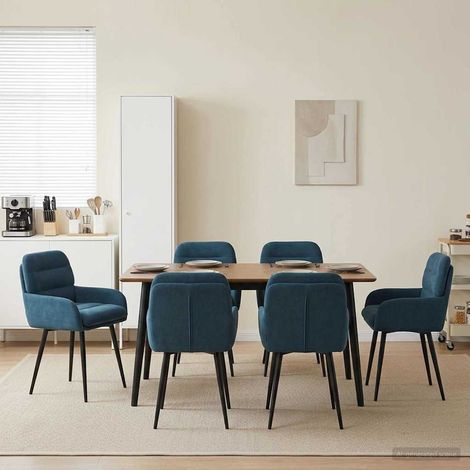 Chaises de salle à manger avec accoudoirs en velours bleu, lot de 6, 59 x 59,5 x 90 cm - PANGIVO (1/5)