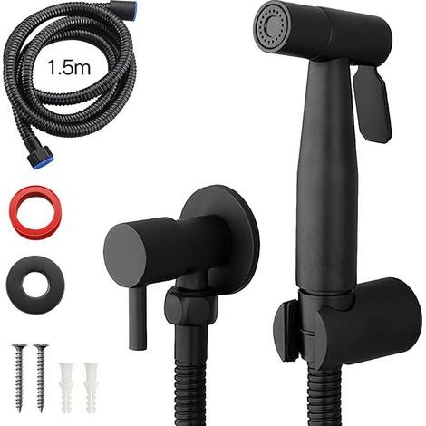 Pulverisateur De Bidet Portable Noir, Robinet De Toilette, En Acier Inoxydable, Salle De Bain Froide, Valve Shattaf, Ensemble De Jet (1/4)