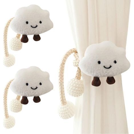 CSPARKV 2 Pack Cartoon Clouds Curtain Tiebacks Rope with Pearl Ball for Kids Cute Cloud Curtain Holder Curtain Buckle for Children's Room Decoration