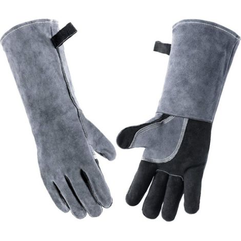 1 Paire Gants de Soudure en Cuir de Vache Résistants à Haute Température, Gants BBQ pour Cuisson, Cuisson au Four Micro-Ondes, 40 cm (1/5)