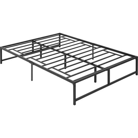 Cadre de lit double 135x190 cm noir, structure avec rangement sous le lit et pieds de 35 cm