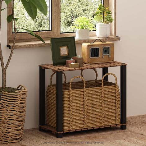 Étagère de présentation 4 Niveaux, Étagère de Rangement, Bibliothèque, avec Lattes en Bois, Poteaux carrés, pour Organisation et Rangement intérieur et extérieur, Naturel (1/5)