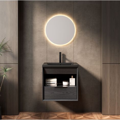 Mueble de baño suspendido 51,5x47x48 cm en madera negra con almacenaje FloraGrace (1/5)