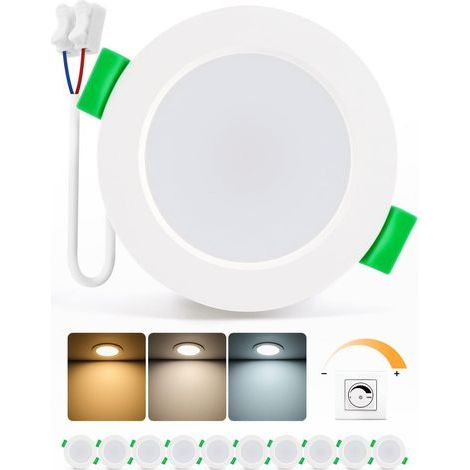 Set of 10 Recessed LED Spotlights, Dimmable, Tri-Temperature, IP44, for Bathroom, Kitchen, Living Room (1/5)