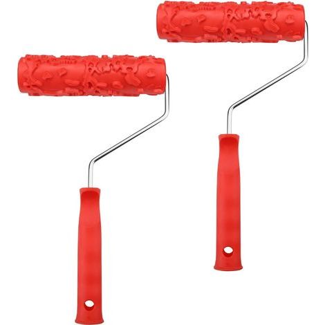 Lot de 2 rouleaux de peinture texturés de 17,8 cm avec motifs floraux, rouleau de texture en caoutchouc pour peinture, outils de texture pour cloison sèche, gaufrage, décoration murale (rouge) (1/5)