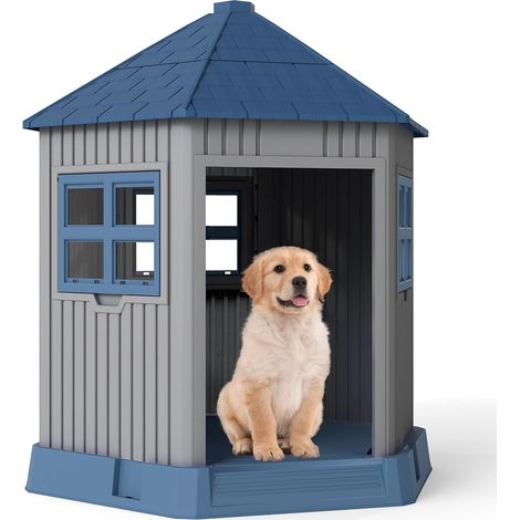 Costway – Niche pour chien extérieure intérieure 76 x 90 x 96 cm – En polypropylène – Toit incliné amovible – 3 fenêtres et lucarne pour ventilation (1/5)