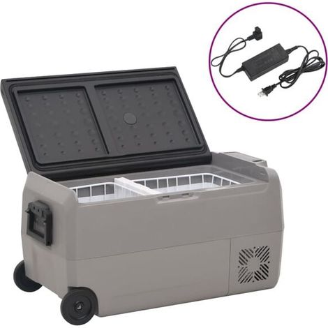 Caisse isotherme à roulettes avec adaptateur, gris-noir, 60 litres, fabriquée en PP et PE. (1/5)