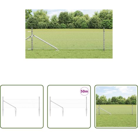 Außenzaun - Zaunpfosten Silber 50 x 0,4 m (13 mm Netz) Stahl (1/5)
