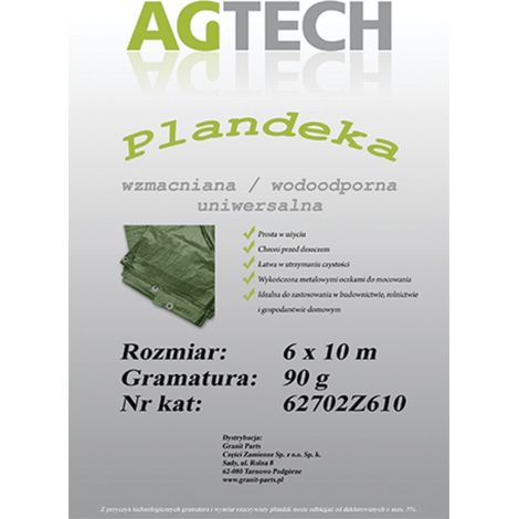 Lona impermeable reforzada, verde, 6x10 m, gramaje 90 PL90610
