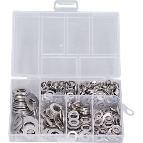 Kit d'accessoires assortis de 660 rondelles plates en acier inoxydable 304 (M3, M4, M5, M6, M8, M10). (1/5)