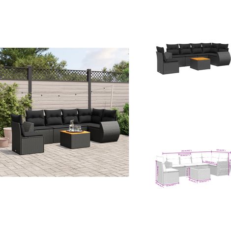 Salon de jardin 7 pcs avec coussins noir résine tressée - Ensemble Salon De Jardin - Salon Extérieur - Meuble De Jardin - Résine Tressée - Rotin Synthétique (1/3)