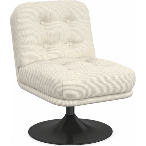 Fauteuil pivotant ALFRED en velours côtelé beige pied tulipe métal noir (1/5)