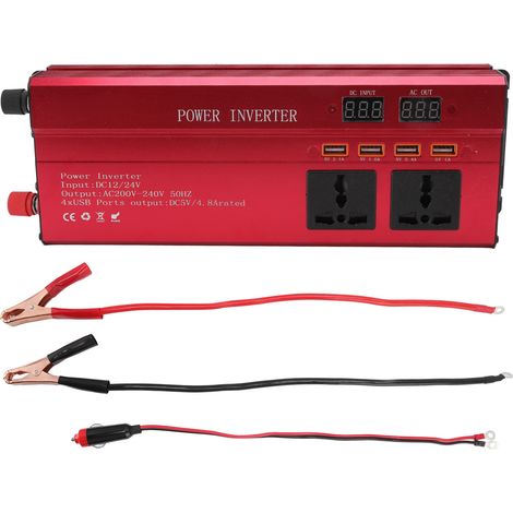 900W Onduleur Voiture Double Tension 12V 24V à 220V 2200W Onde Sinusoïdale Pure avec Écran LED 4 Ports USB (1/5)
