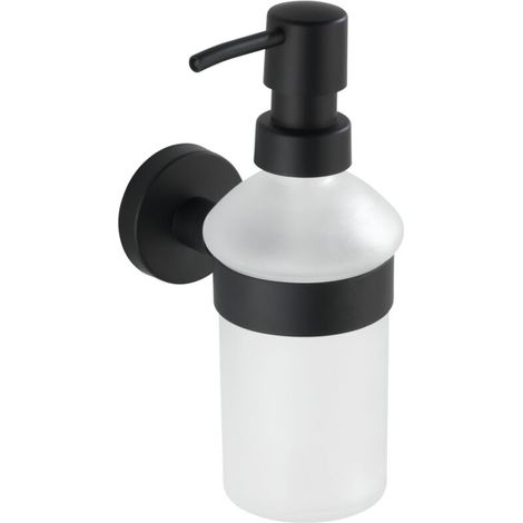 Distributeur de savon mural noir en acier inoxydable mat – Capacité 200 ml – Fixation murale avec vis ou sans perçage