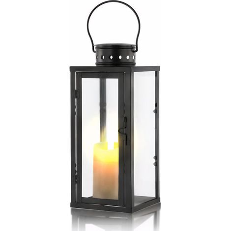 Lanternes noires pour l'extérieur, en métal et verre, lanterne funéraire cimetière résistante aux intempéries, idéale comme photophore d'extérieur, bougeoir et lanterne décorative pour le (1/5)