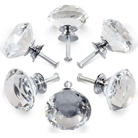 6 poignées cristal, XU,poignées de porte d'armoire à tiroir cristal diamant 30 mm,poignées verre cuisine,armoires rangement et coiffeuses pour cuisines domicile KZQ - KZQ (1/4)
