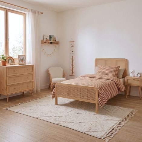 Chambre complète lit cannage enfant avec commode et chevet bois naturel ANNA 90x190 - ANNA (1/5)