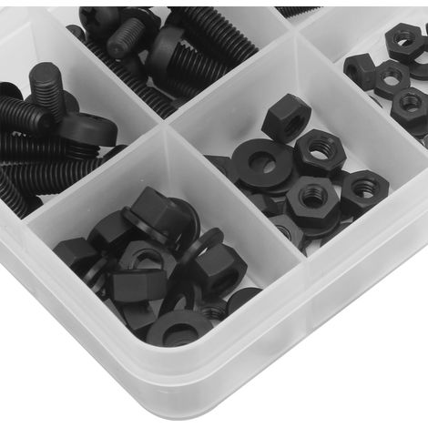 150 vis en nylon noir, en boîte, tailles M2, M2.5, M3, M4 et M5 (combinaison). (1/5)