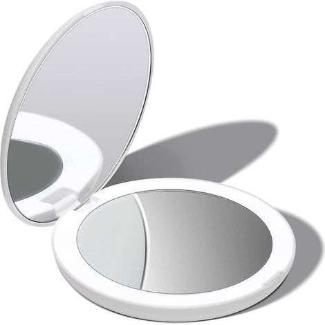 led Miroir De Poche Lumineux, Grossissant 1x / 10x - Grand Miroir Main De Maquillage Avec Clairage Naturel, 12,7 Cm De Diamtre, Compact Et Portab (1/5)