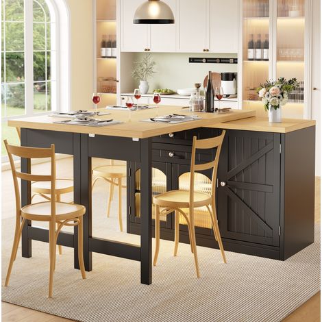 MEUBLIV Ausziehbare Kücheninsel 120-194 cm schwarz mit integriertem Stauraum (1/5)