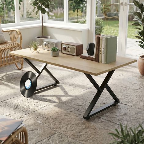 Pieds de table en acier, 60 x 43 cm, lot de 2 pieds de table en forme de X avec patins réglables et vis, noirs (1/5)