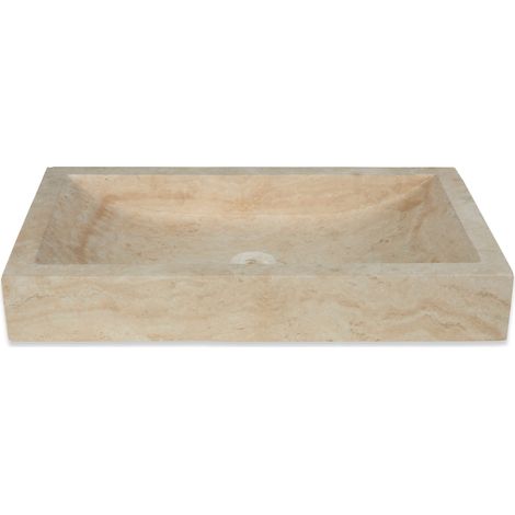 Vasque à poser rectangulaire en travertin – Dimensions 70x40x10 cm – Couleur beige – Pour salle de bain moderne (1/2)