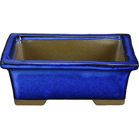 Vaso per bonsai Giapponese Morrisan rettangolare in gres smaltato blu 13x10x4,5 cm - B05-1a (1/4)