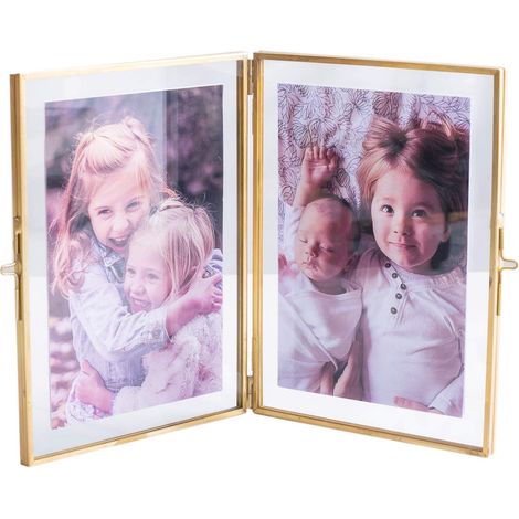 Cadre photo double doré avec verre pressé, laiton (12,7 x 17,8 cm) (1/5)