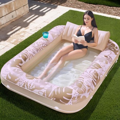 Transat gonflable de piscine XXL couleur platine avec pompe électrique, chaise longue flottante pour bronzage, détente et bain, matelas aquatique gonflable extérieur (1/3)