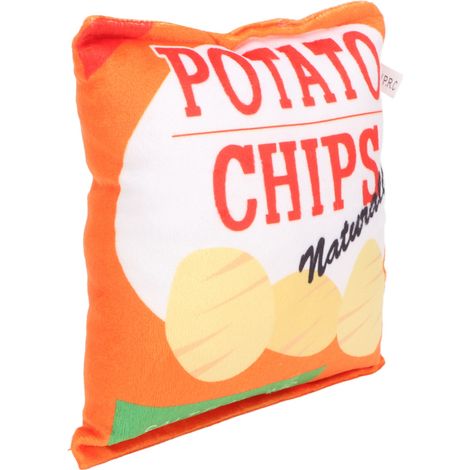 Jouet pour chien en peluche en forme de chips, avec hochet intégré, résistant aux morsures et couineur, idéal pour les chiots. Chips orange. (1/5)
