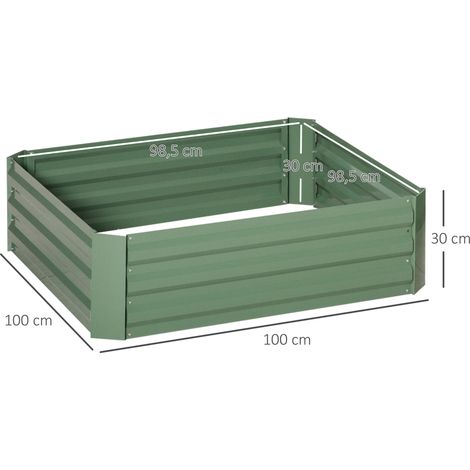 Jardinière, lot de 2, bac à fleurs, fond ouvert, structure en acier, vert, (2 x) 100 x 100 x 30 cm (1/5)